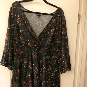 Torrid Halloween Print Babydoll Top, Faux-Wrap with Tie Belt and Trumpet Sleeves